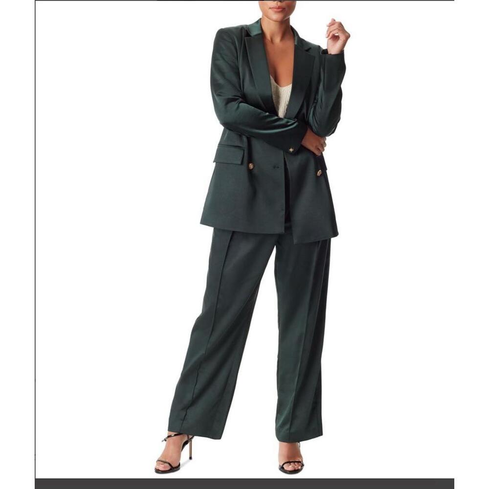 Sam Edelman Suit Womens Small Green DoubleBreasted Gold Buttons Satin Pants Set